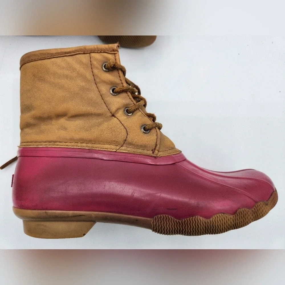 Sperry Top-Sider Duck Boots Pink Tan‎ Lace Up Ankle Boots Rubber Sole Shoes